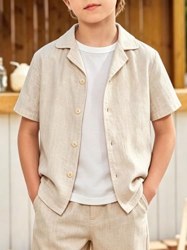 Image of Verdusa Boy's 2 Piece Sets Linen Set Going Out Summer Outfits Button Up Shirt and Pants Set Matching Sets
