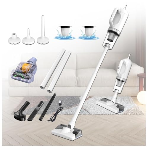 LRF-yxkj Escoba Aspiradora Sin Cable 5 in 1 Batería Recargable USB,Depósito 200 Ml, Aspiradora Fregona Sin Cable con 2000mah*3 Baterías para Mascotas/Alfombras/Coche/Suelos Duros/Cama