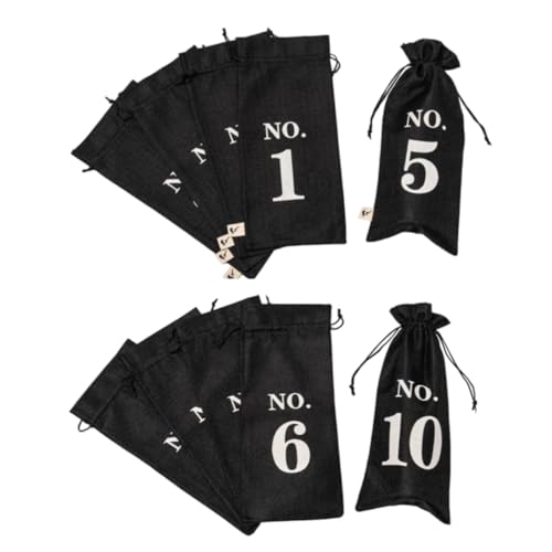 VINOPIE Black Blind Tasting Wine Bags Cover Pouch Kit Tasting Sleeve With Numbering 1to10 Mark Printed On It (10pcs) Hessian Cloth Glass Bottle Gift Bags for Christmas Wedding Party Decoration