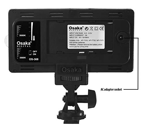 Image of Osaka Bi-Color Dimmable LED Video Light OS-LED-308 Pocket LED Slim for All DSLR Video Cameras YouTube Video tiktok Photography Shooting with AC Adapter