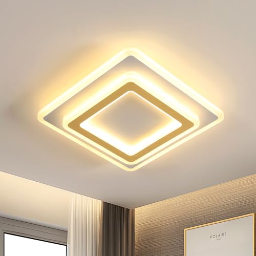Goeco Plafoniera LED Soffitto Moderna Oro, 44W Lampada da soffitto Quadrata, 3000K Bianca Caldo Plafoniera in Acrilico per Soggiorno, Camera da Letto, Cucina, Corridoio, 29CM