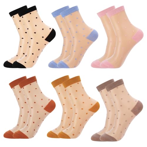 Image of Jspupifip Sheer See Through Socks for Women Striped Plaid Mesh Colorful