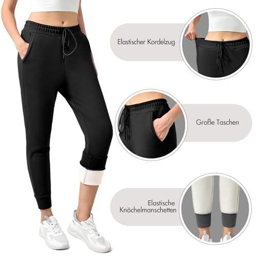 Ipletix Damen-Thermohose, gefütterte Fleece-Thermohose mit 2 Taschen, Dicke, warme Jogginghose mit Kordelzug, Dicke Winterhose für Freizeit, Fitnessstudio und Jogging Schwarz 1 Pack L
