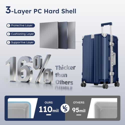 Image of ALPHA CAMP Trunk Luggage 24 Inch with Aluminum Frame Zipperless Suitcase | Medium Checked Thickened 3-Layer PC Hardshell with TSA Lock,Charging Port, Cup Holder and Spinner Wheels for Domestic Travel