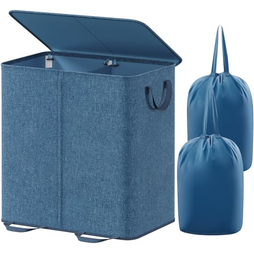 Lifewit Double Laundry Hamper with Lid, Removable Laundry Bags, Blue