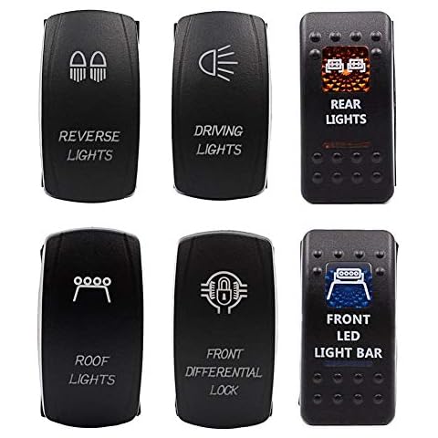 MIMORE 12V 24A Bar ARB 5P Push Rocker Toggle Switch Blue LED Light Waterproof Car Cover