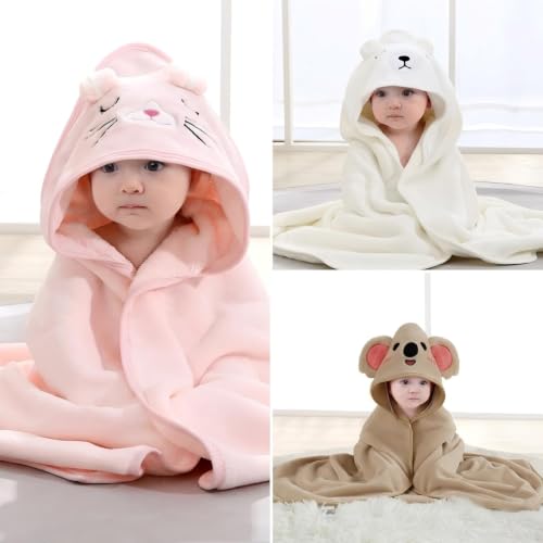 Image of Hooded Baby Towel - 3 Pack Premium Soft Bath Towel for Baby, Newborn,Infant - Ultra Absorbent,Natural Baby Stuff Towel, Soft Coral Velvet Coral Fleece Bath Towel for Boys and Girls