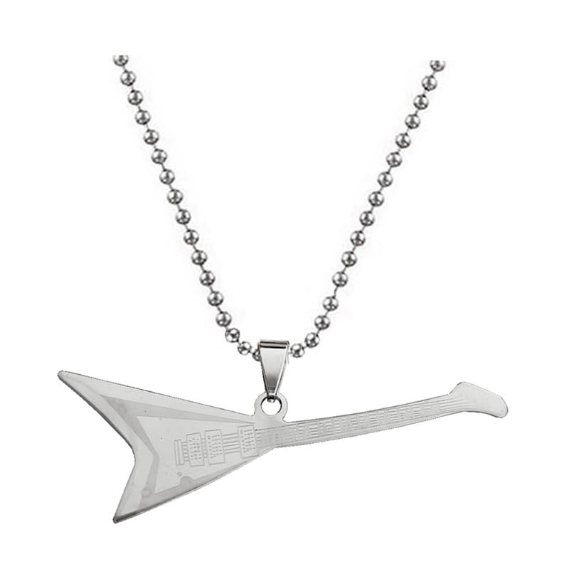 Men Stylist Guitar With Music Symbols Silver Stainless Steel Pendant Necklace Chain For Men SPn2020863