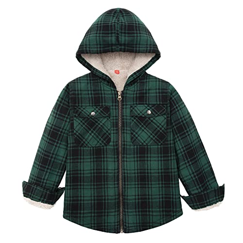 Image of ThCreasa Boys Plaid Flannel Jackets Sherpa Lined Zip Up Long Sleeve Warm Flannel Shirt with Hood
