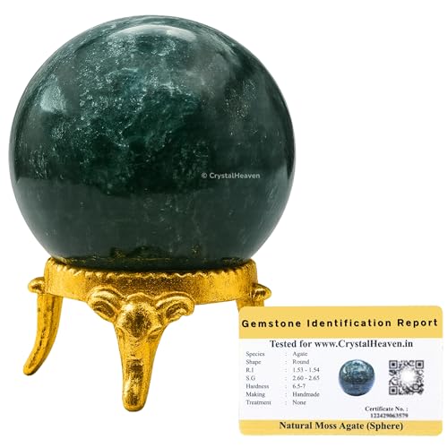 Image of Certified Moss Agate Crystal Ball for Meditation - Premium Crystal Vastu Items for Home and Feng Shui Items for Good Luck - Ideal for Pooja Supplies and Spiritual Practices (1.5 inch Inch)