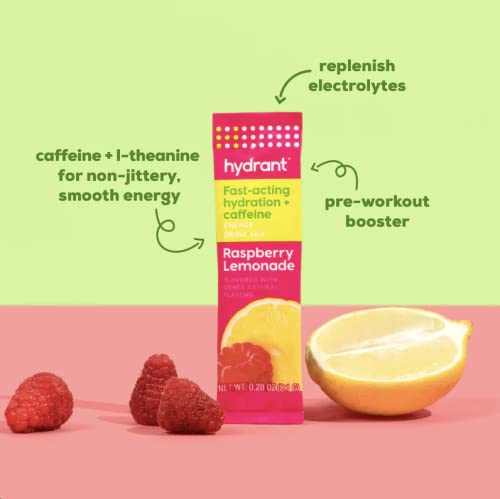 Hydrant Energy 30 Stick Pack, Caffeine & L-Theanine Rapid Hydration Mix, Electrolyte Hydration Powder Packets With Zinc (Raspberry Lemonade, 30 Count) #TOP3