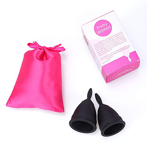 2PCSUpgraded Medical Silicone Menstrual Cup Lady Period Cup Medical Grade Silicone Feminine Hygiene Lady Menstrual Reusable Menstrual Cup Moon Cup Women Black