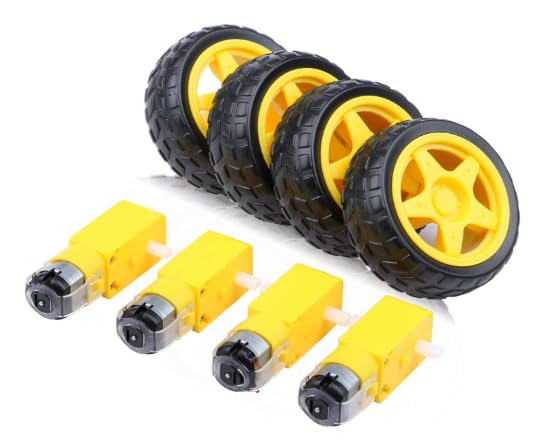 AQBP 4PCs DC Electric Motor 3-6V Dual Shaft Geared TT Magnetic Gearbox Engine with 4Pcs Plastic Toy Car Tire Wheel, Mini Φ67mm Smart RC Car Robot Tyres Model Gear Parts