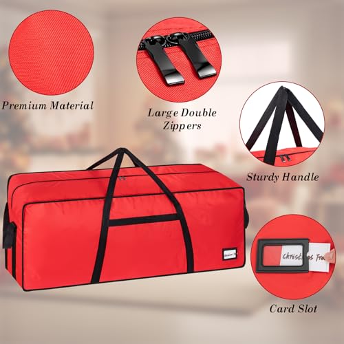 Image of Heavy Duty Christmas Tree Bag 7.5 FT with Dual Zippers and Reinforced Handles Wide Opening, Large Capacity fits for Artificial Christmas Tree, Red