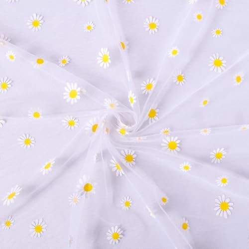 TuTive 10FT White Daisy Summer Tulle Table Runner 120 Inch Seasonal Flower Sheer Gauze Table Runner Dining Birthday Party Wedding Christmas Holiday Decor for Home Party Decorations by TuTive - Image 3