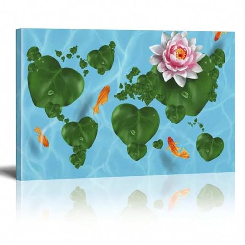 Carte du monde sur toile avec feuille de lotus poster esthétique salon 50x70cm