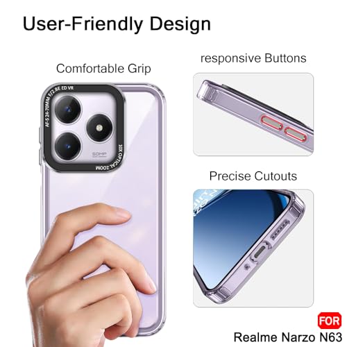 Image of TheGiftKart Hybrid Shockproof Back Cover Case for Realme C63 / Narzo N63 | Stylish Camera Border | Electroplated Buttons | Crystal Clear Hard Back Cover Case (TPU & PC, Transparent Bumper)