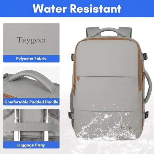 Image of Taygeer Carry On Backpack for Men Women, Laptop Bag 17.3 inch Flight Approved | Travel Backpack with Water Bottle Pocket & Shoe Pouch, College Teacher Tote Bag for Business Travel, Dark Brown Khaki