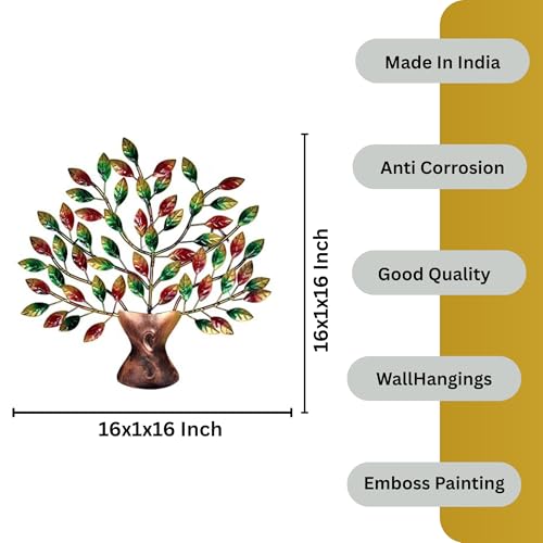 Image of Bharat Art Metal Iron Small Leaf Tree Multi Decorative Wall Art | Handcrafted Metal Wall Hanging for Living Room Bedroom Office Hotels Cafe | Multicolor (16 x 1 x 16 Inch) W182 (B)