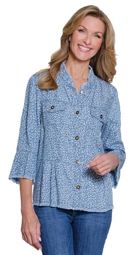 MULTIPLES Women's 3/4 Flounce Sleeve 2-Pocket Button Front Peplum Jacket