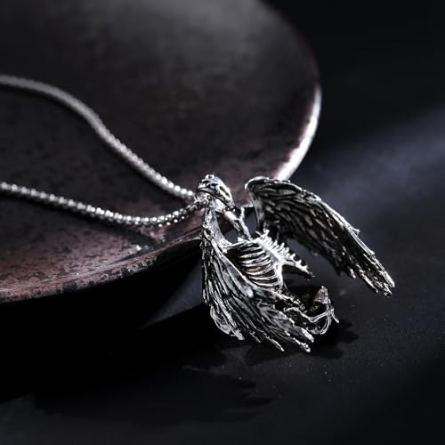 Skull Necklace Punk Skeleton Wings Pendant Choker Goth Halloween Jewelry Gift for Women and Men3