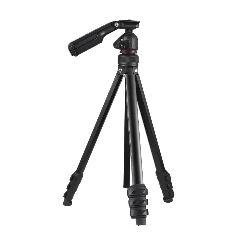 Andoer Treppiede macchina fotografica, treppiede per foto portatile da 141 cm in lega di alluminio girevole a 360° con maniglia Clip per telefono integrata per fotocamere DSLR Videocamere Smartphone