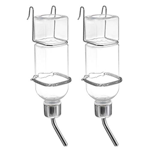 2 Pcs 350ml Guinea Pig Water Bottle No Drip Plastic Automatic Rabbit Water Feeder Hanging Fountains Pet Drinking Bottle with Hooks Springs for Amall Animals Transparent