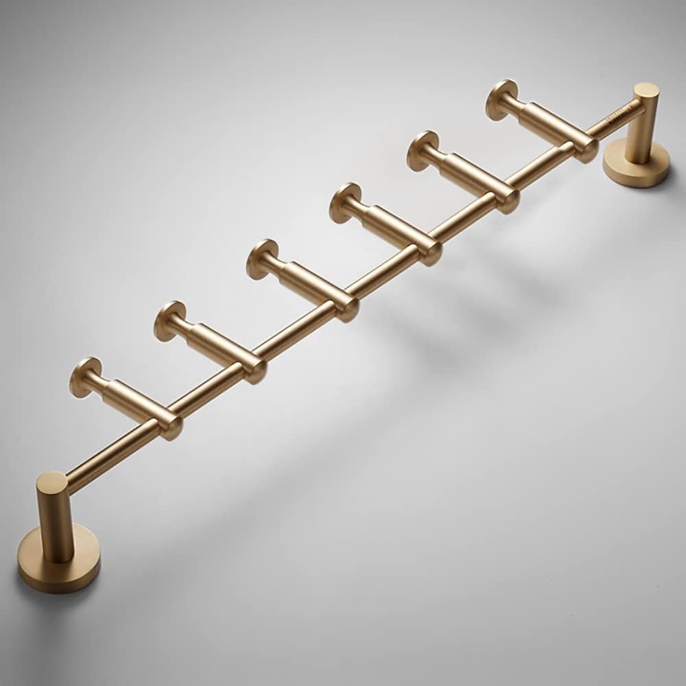 Perchero Vertical de Pared, Moderno Perchero de Pared, Perchero Dorado, 6 Ganchos Elegantes de latón, Percha Que Ahorra Espacio para Bufandas, Ropa, Bolsos,Gold