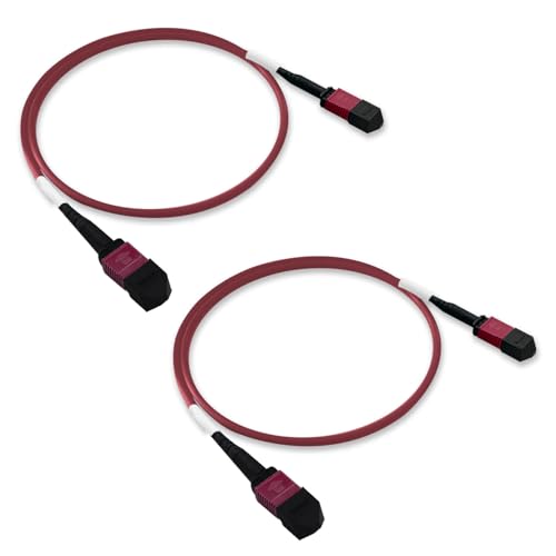 Image of GwliUni 2Pcs 0.5m MPO Fiber Optic Patch Cord, OM4 Multi-Mode Cable Jumper Plug, Female to Female, 12 Core 6 Channel Type B, PC end face, LSZH 3.0mm, Compatible with 8 Core 4 Channel MPO