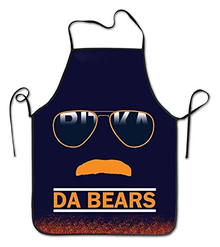 Da Bears Mustache Glasses Chicago Windy City Machine Washable Durable String Apron For Women&Men BBQ,Cooking,Working,Grilling,Baking,Crafting