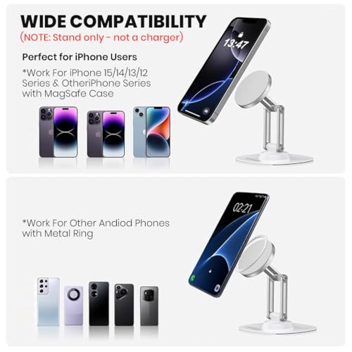 Image of ZORBES 360 Magnetic Phone Stand for Desk, Foldable Aluminum Holder | Angle Adjustment Cell Phone Holder, Hands Free Viewing, Compact Foldable Form, Multiple Viewing Angles, Aluminum Construction
