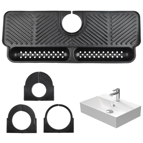 YILANJIN Silicone Sink Faucet Draining Mat, Kitchen Faucet Sink Splash Guard, Faucet Handle Drip Catcher Tray, Draining Mat, Sink Protector Mat, Drying Mat for Kitchen Bathroom Counter, Black