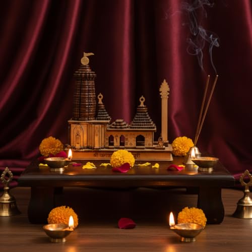 Image of eXme Wooden Jagannath Puri Temple Model|Handcrafted Designed Replica Famous Puri Temple| Perfect for Home Decor, Spiritual Altars, Gifting, and Collectibles|Wood Carving, 12.7 x 12.5 Cm