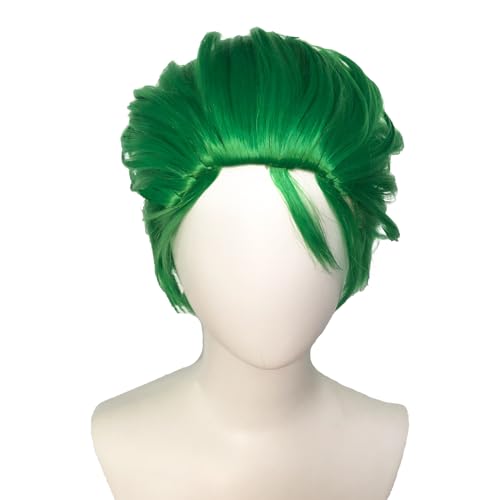 CICIBOLAYEZ Short Spiky Green Wig for Men Straight Green Wigs Men for Anime Synthetic Hair for St. Partricks Day Halloween Costume Party Cosplay with Wig Cap