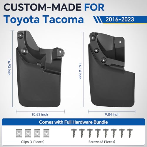 Image of Mud Flaps Splash Guards for Toyota Tacoma 2016-2023, Front & Rear Fender Mudguards, Durable PP+TPE, Easy Install with Hardware (Set of 4)