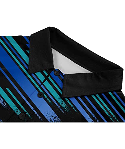 V Valanch Golf Polos For Men Short Sleeve Moisture Wicking Golf Shirt Print Golf Polo,Black Blue Shirt,3Xl #TOP3