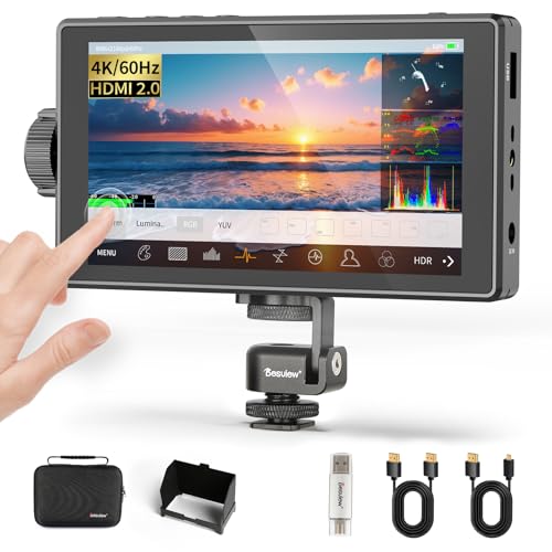 Desview A5 Kamera Field Monitor Touchscreen 5,5 Zoll, Camera Monitor 4K HDMI mit Sonnenschutzhaube, Full HD 1920x1080 IPS 3D LUT Video Peaking Focus Assist für DSLR