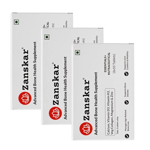 Image of Zanskar Advanced Bone Health Tablet (90 Tablets) | Calcium, Vitamin D3, Vitamin K2, Collagen, Magnesium & Zinc (1200mg) | 100% Veg | Bone Health and Joint Support