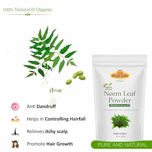 Image of Khadi 100% Pure & Organic Neem Powder (Azadirachta Indica) - Herbal Powder for Acne Control, Dandruff Relief & Skin Detox - 200g