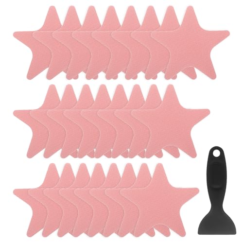 QUARKZMAN 24 Piezas de Pegatinas Antideslizantes para Bañera Ducha Piso 4.1 Cinta Adhesiva Antideslizante Estilo Estrella con Raspador para Baño Cocina Bañera Escalones, Rosa