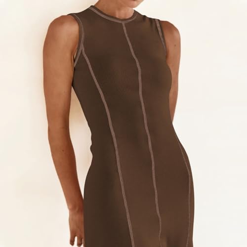 Image of AGYMNX Women's Sleeveless T Shirt Dress Ribbed Knit Long Tank Dress Summer Y2K Maxi Dresses