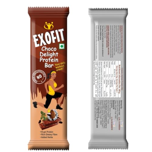 Image of Exofit Choco Delight Protein Bar - 35g x 4 Bar (140g Total) | High Protein Blend, Low Calorie,High Fiber, No Preservatives & Sugar| Healthy Protein Snack for Gym & Weight Management