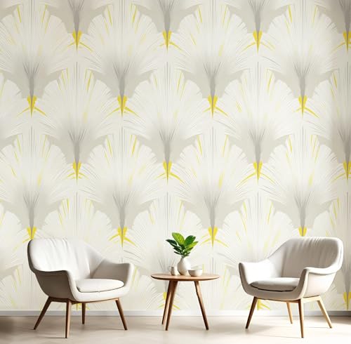 Papel Pintado Patrón En Forma De Abanico 200 x 140cm Fotomurales Tejido Seda, Delicado Texturizado Papel Tapiz Murales Fotográfico Decoración de Paredes Para Salón o Dormitorio