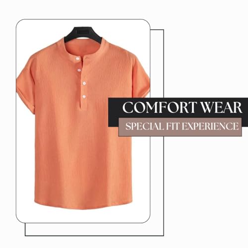 Image of Paralians Men's Polyester T-Shirt with Half Sleeves Solid Pattern Mandarin Collar Western Style and Standard Length | Light Colour Shirt for Men | Shirt for Men Half Sleeves