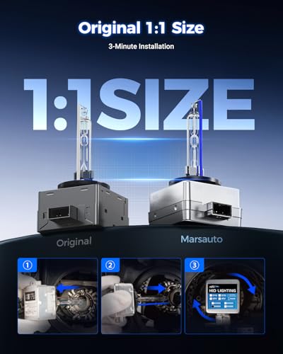 Image of Marsauto D1S HID Bulbs, 6000K Cold White 66144 66140 85140 85415 Xenon Bulb Replacement, Plug-and-Play 5 Years Lifespan, IP67 Waterproof Design, Up to 600% Brightness, Pack of 2