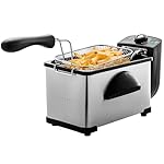 OVENTE Electric Deep Fryer 2 Liter Capacity, 1500 Watt Lid with Viewing Window and Odor Filter, Adjustable Temperature, Removable Frying Basket and Easy to Clean Stainless Steel Body, Silver FDM2201BR