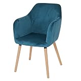 Chaise de Salle à Manger Malmö T381, rétro - Velours, Bleu pétrole