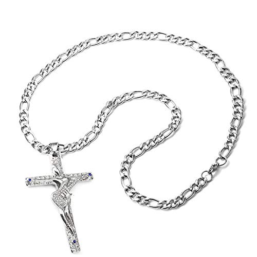 AFSTALR Johnny Hallyday - Pendentif Collier Chaîne Croix Johnny Guitare Rocker Métal Acier Inoxydable Argenté - Bijoux JH