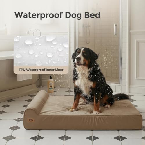 Image of Sytopia Orthopedic Dog Beds for Large Dogs - 7 inch Extra Thick Memory Foam Pet Couch for Senior Dogs and Great Danes with Waterproof Liner & Washable Cover, Nonskid Bottom, 46 inchx28 inchx7 inch, Brown