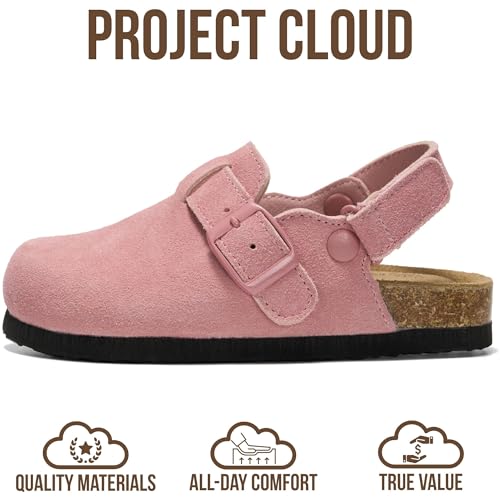 Image of Project Cloud Kids Clogs 100% Genuine Leather with Natural Cork Footbed & Memory Foam Insole Arch Support - Non-Slip Clogs for Kids - Slippers Sandals for Boys & Girls Footwear